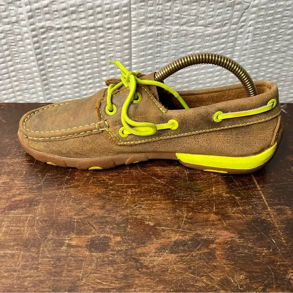 Twisted X Ladies Bomber Neon Yellow Driving Mocs Boat Shoes WDM0010 Size 6.5M - Picture 4 of 9